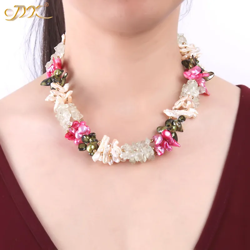 JYX, классическое стильное разноцветное жемчужное ожерелье в стиле барокко, 2 нити, 12-18 мм, натуральный жемчуг, колье с кристаллом, 18 дюймов, для женщин - Цвет камня: 18inches