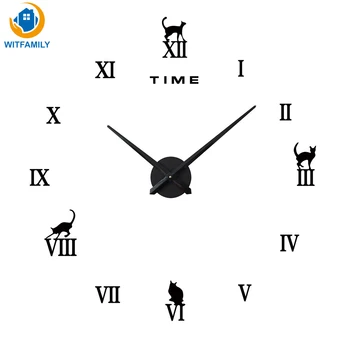 

2018 New Large Size Wall Clock Modern Design Living Room Decoration DIY 3d Sticker Mirror Quartz Needle Wall Watch for Kitchen