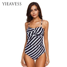 Одна деталь купальник плюс Размеры купальники Для женщин с принтом в полоску купальники Винтаж Ретро Купальники Монокини купальник