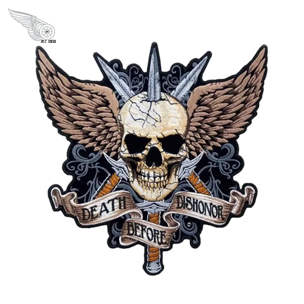 

Death Before Dishonor Large Skull Embroidered iron on Patches Motorcycle club biker patch for jacket