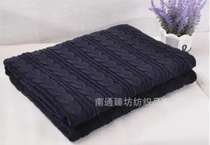 Хлопковое однотонное теплое трикотажное одеяло для детей, спальное постельное белье, плед для дивана, домашнее Клетчатое одеяло для пикника, автомобиля, s - Цвет: dark blue