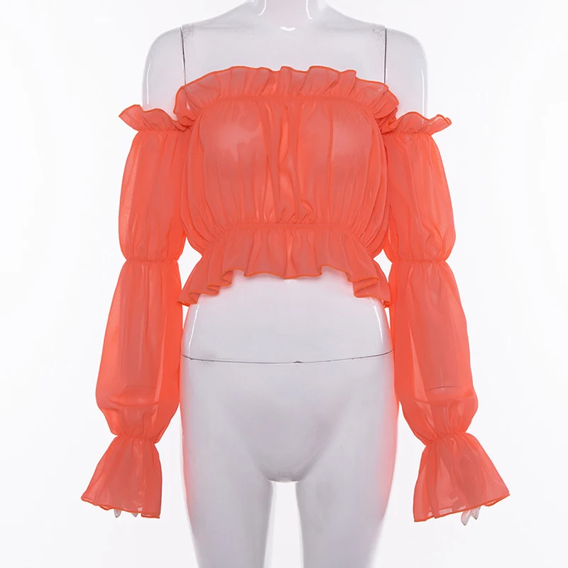 Forefair Off Shoulder Sexy Women Blouse Ruffle  (12)