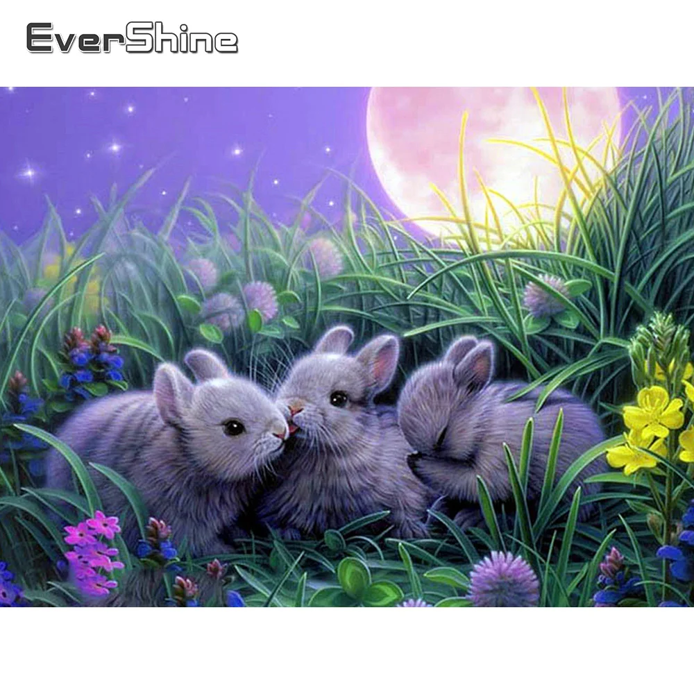 Алмазная 5D Вышивка Evershine полноразмерная картина с кроликами вышивка крестиком