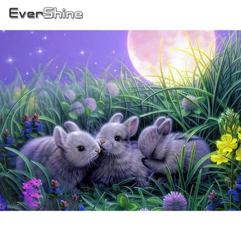 

Evershine 5D Diamond Embroidery Full Display Rabbits Cross Stitch Diamond Painting Animals Rhinestones Pictures Diamond Mosaic