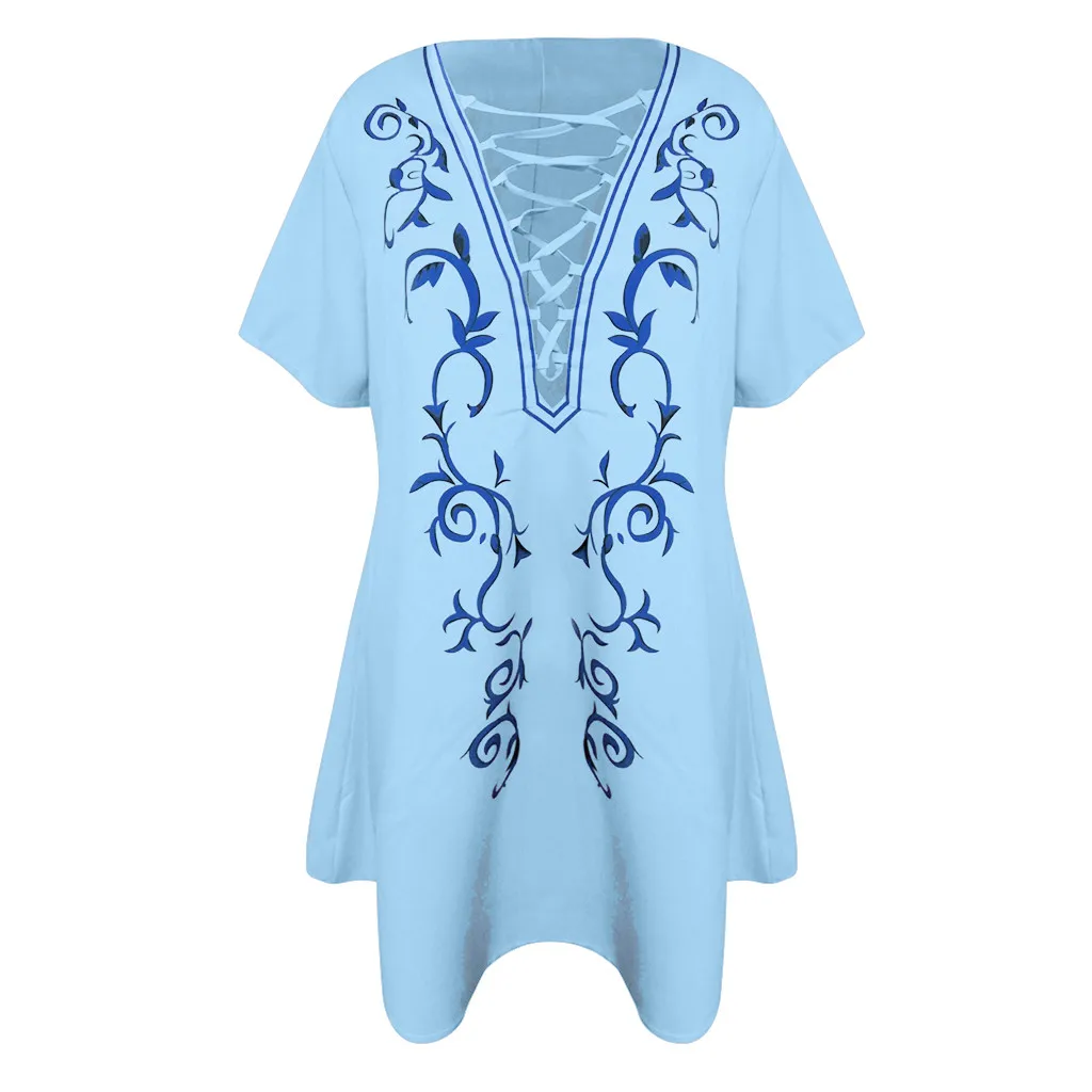 Для женщин платья для Новинка 2019 года модные летние короткий рукав Boho печати мини