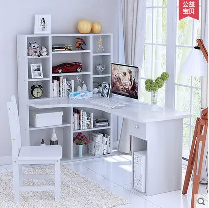 Pure Natural Wood Desktop Corner Computer Desk Writing Bookcase