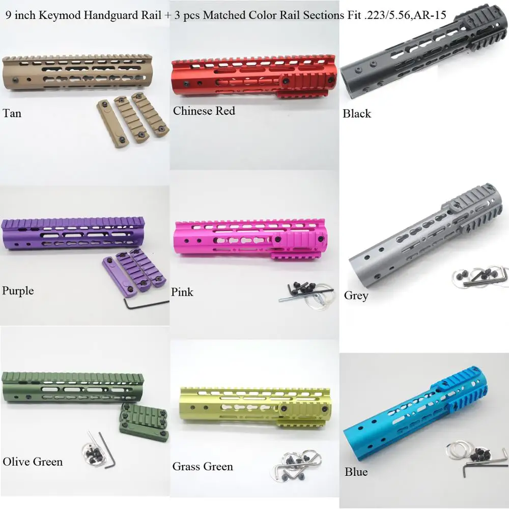 

Aplus 9'' inch Keymod Handguard Rail Free Float Mount System With 3 pcs Matched 9 Colors Picatinny Sections Fit .223/5.56, AR-15
