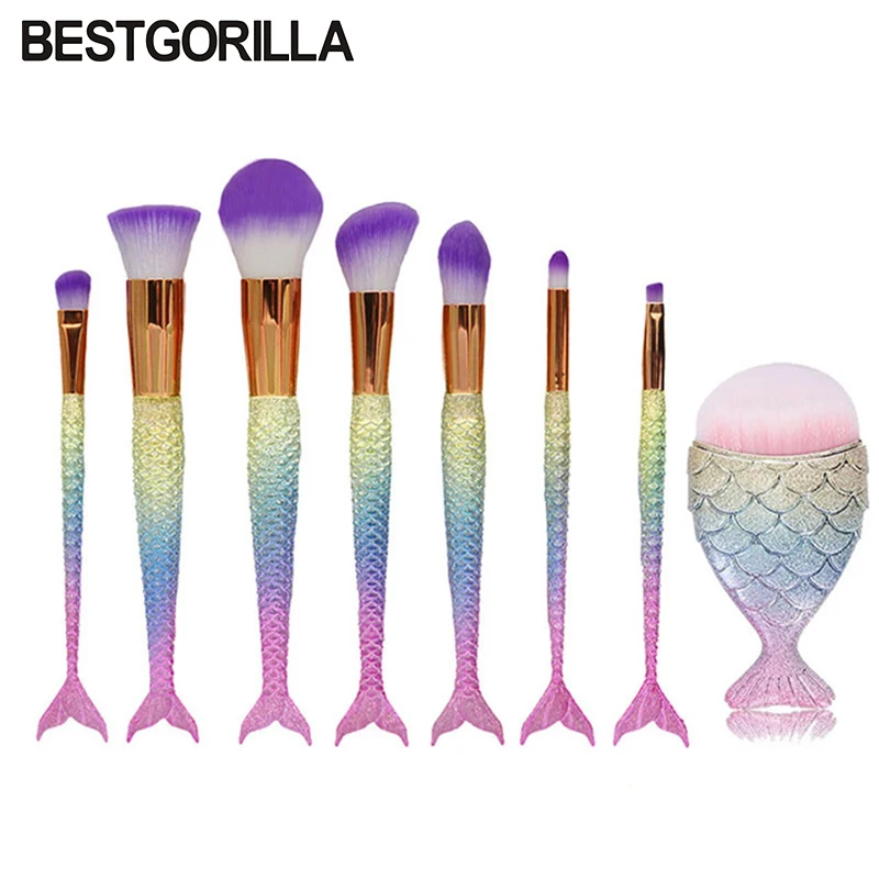 5/7pc/set Mermaid makeup Eye shadow brush Makeup Brushes Set Cosmetic Foundation Blusher Powder Blending Brush beauty tools kits