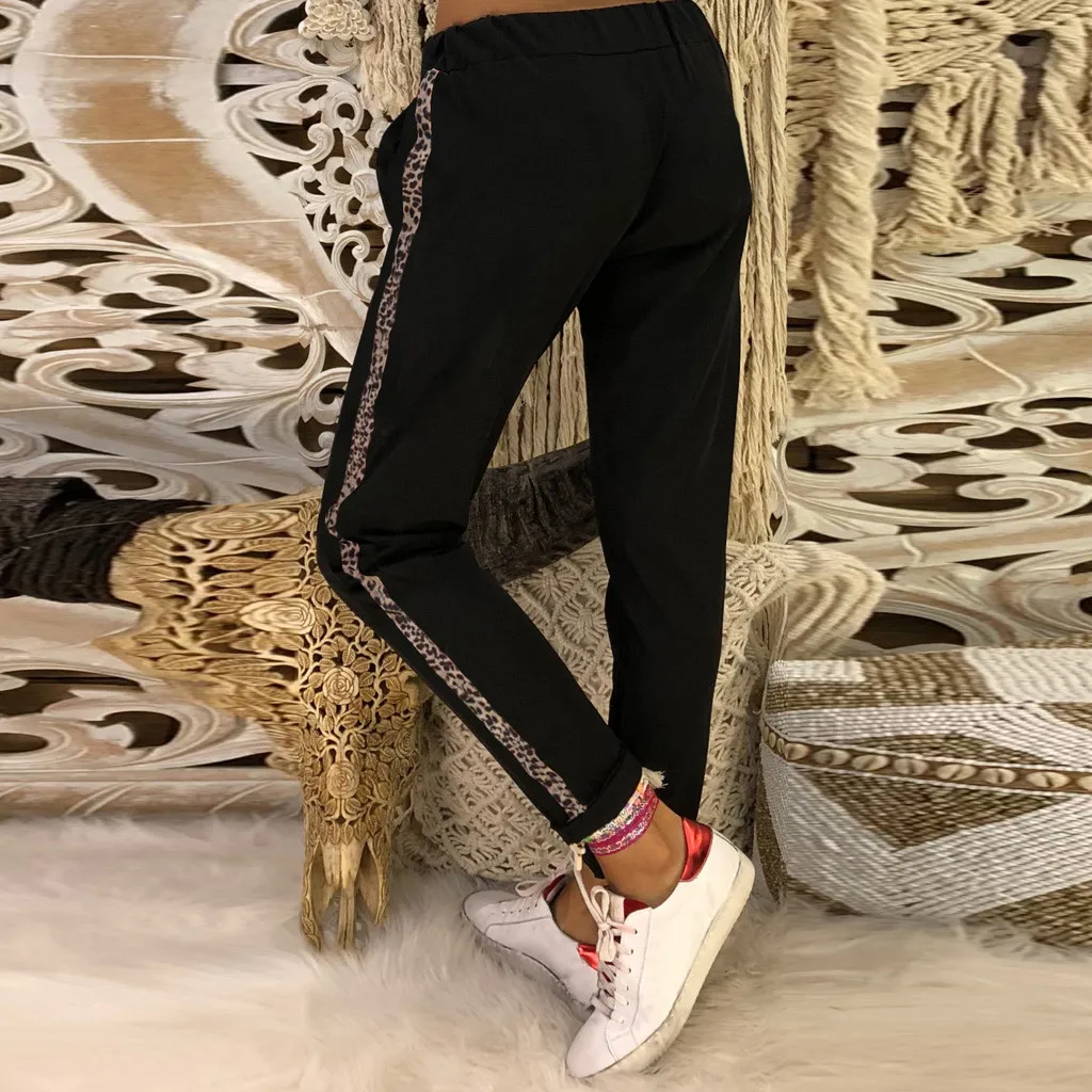 Женские свободные спортивные брюки, повседневные одноцветные с высокой талией, леопардовые, размера плюс, женские штаны с эластичным поясом для бега, фитнеса