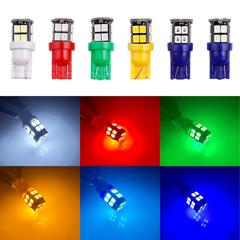 100 шт. светодиодные лампы T10 led w5w 2835 20 SMD 194 168 W5W белые синие красные зеленые для
