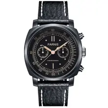 Parnis Pilot Seriers светящийся мужской кожаный ремешок для часов Военный Спортивный Хронограф Кварцевые часы наручные часы