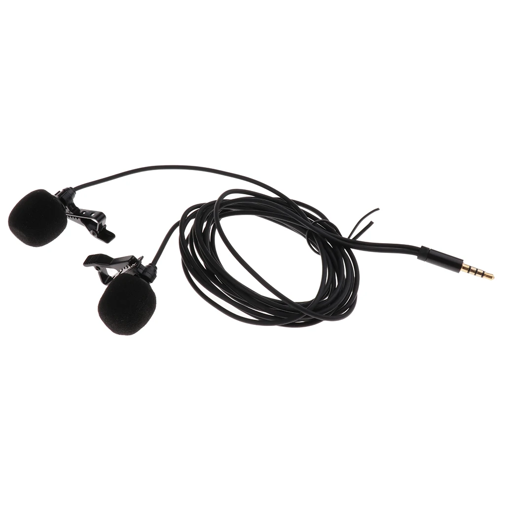 3.5mm Plug Clip-on Wired Microphone Lapel Collar Dual MIC Black for Interview Voice Chat Online Karaoke Accessory