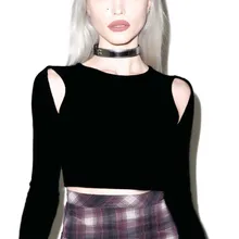 Бархатные черные топы с длинными рукавами в готическом стиле с темным дизайном в стиле панк-рок, рубашки с вырезами