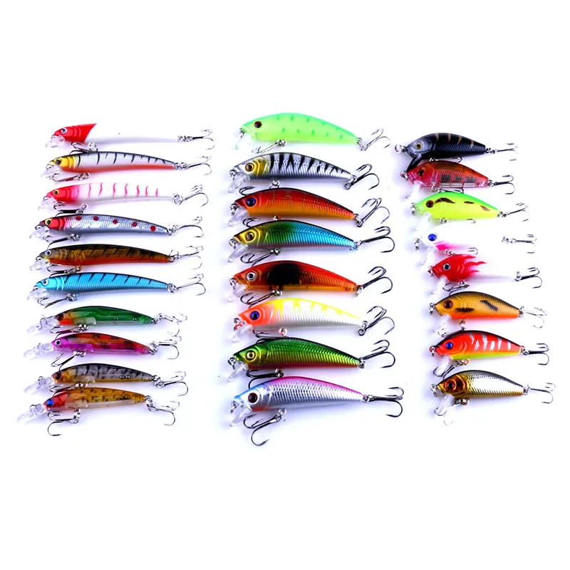 26pcs hard mixed minnow fishing lures set wobbler pike carp trout perch