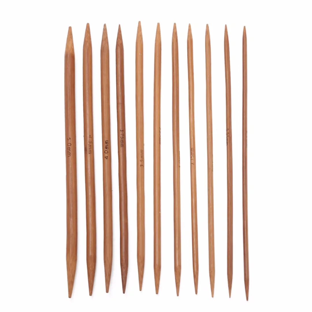 55pcs 5"/13cm Knitting Needles Double Pointed Carbonized Bamboo Smooth Needle Set DIY Sewing Weaving Craft Tools