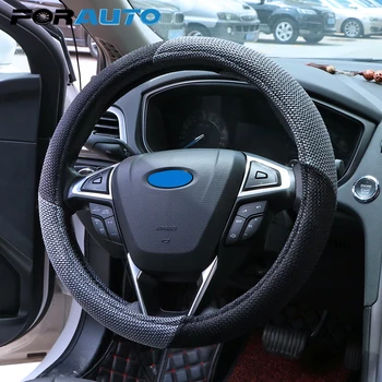 

Car Styling Carbon Fiber Car Steering Wheel Cover Universal 38cm Skidproof 3 Colors Steering-Wheel Covers Interior Accessories