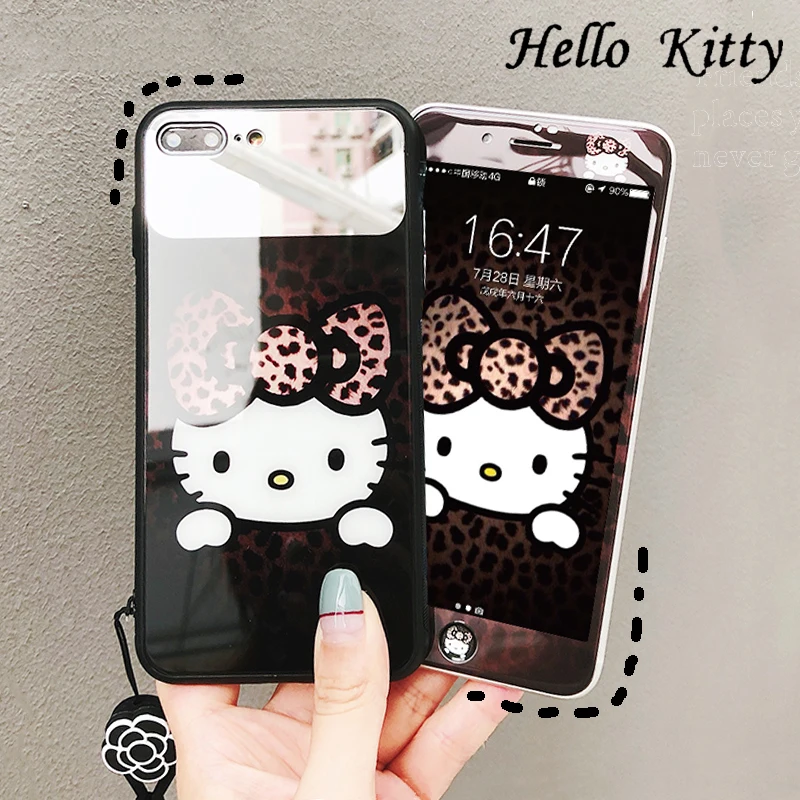 

For iPhone XS MAX/ XR Leopard KT cat case, mirror tempered glass front film for iPhone 8 plus 7plus 6 6splus screen protect