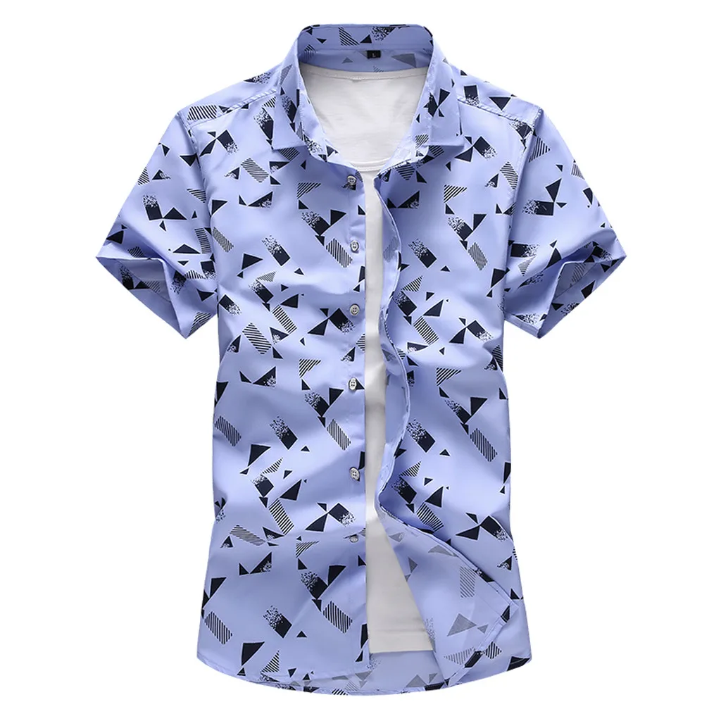 Популярные мужские летние новые модные деловые рубашки для отдыха с коротким рукавом плюс размер с принтом высокое качество удобная мода