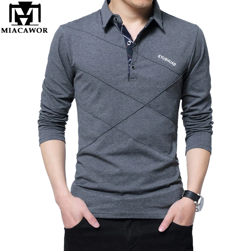 Miacawor плюс размер мужские поло тонкая хлопковая рубашка подходит Camisa Polo весна осень с длинными рукавами мужские футболки 4XL 5XL рубашка поло T665