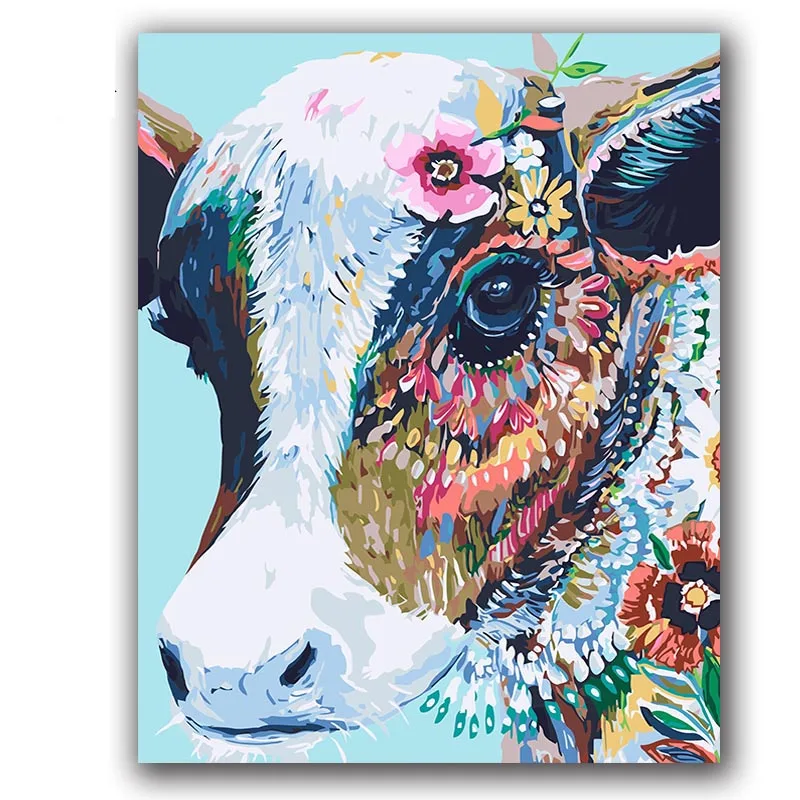 Красочная корова Абстрактная живопись по номерам животные на холсте Рисунок для раскрашивания с краской посылка hoom Декор
