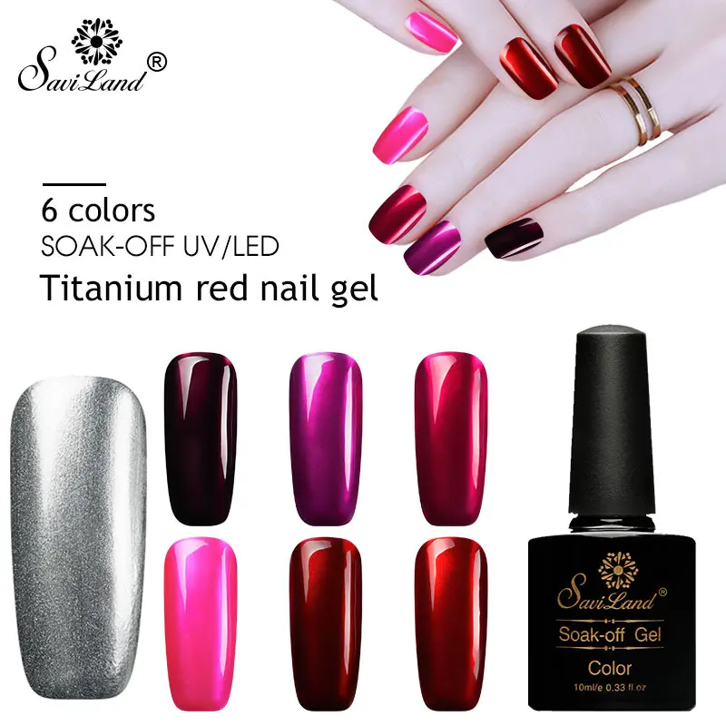  Saviland Hybrid Glitter Titanium Red Gel Varnish Mirror Metal Bright Acrylic Color Nail Glue Gel po