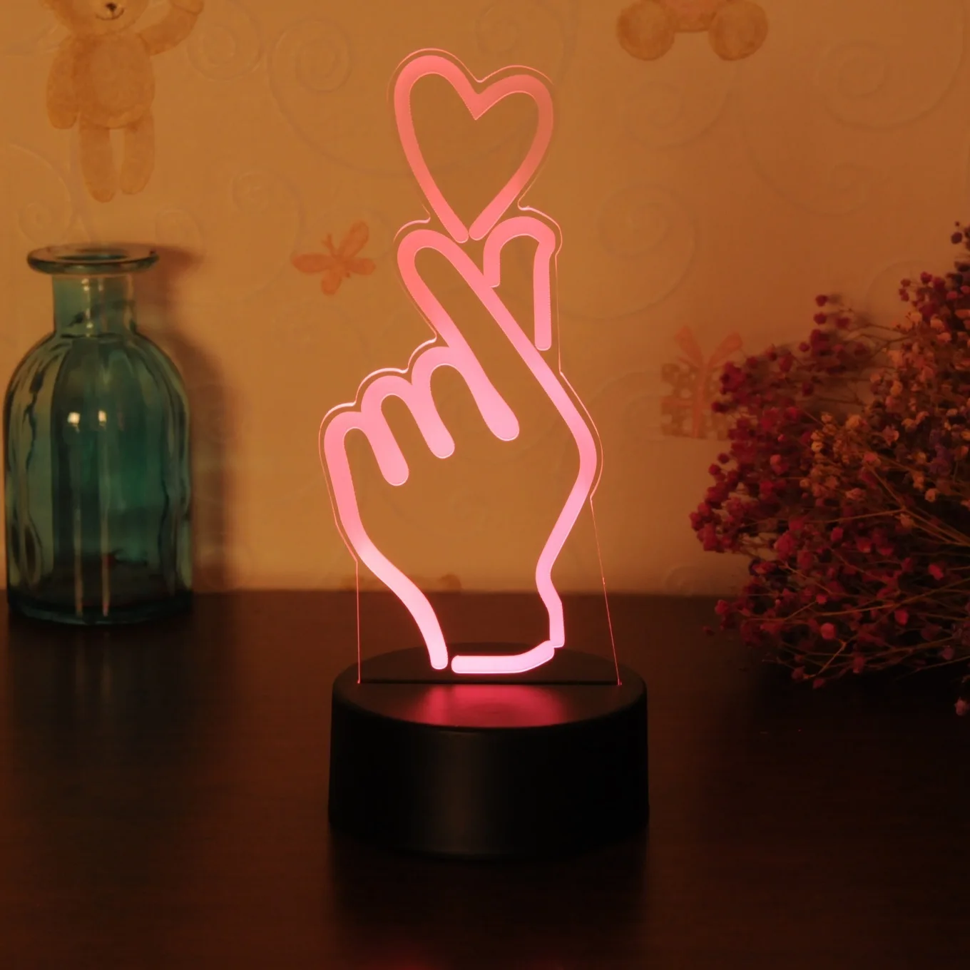 Светодиодная лампа Show love Lampara Luz De 7 цветов USB настольная креативная голограмма 3D