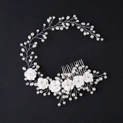 Цветок жемчуг Свадебная повязка на голову ручной работы Корея Свадебные Наращивание натуральных волос с расческой оголовье Accessori Капелли