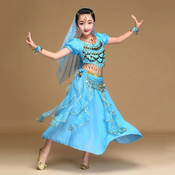 

Sexy Belly Dance Suit For Girl Blue Yellow Red Children Ballroom Free Shipping Children Femine Indian Clothes Kid Garment Q4038