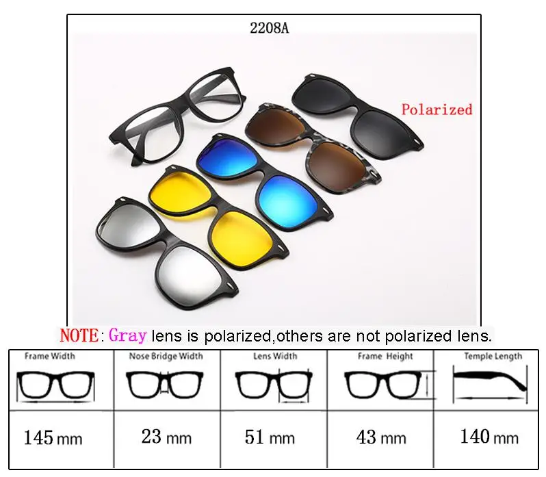 5 в 1, солнцезащитные очки на застежке, Поляризованные магнитные очки, оправа для мужчин и женщин, очки для вождения, могут сделать близорукость, дальнозоркость, очки A1 - Цвет линз: as picture