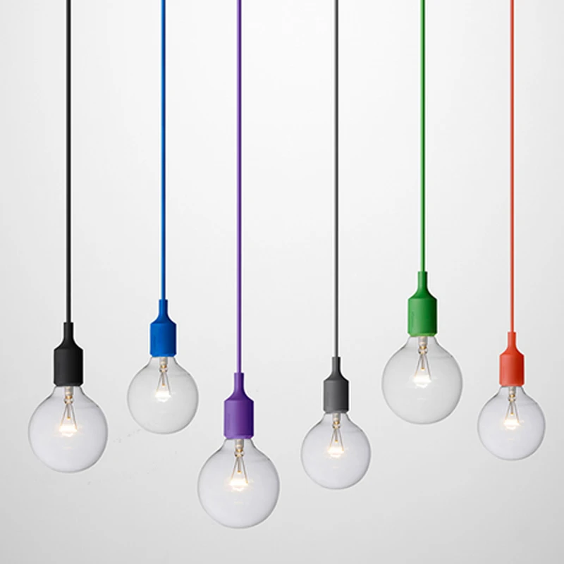 

Colorful Pendant Lights E27 Silicone Lamp Holder Pendant Lamps 11 Colors DIY Home Decoration Lighting 100cm Cord+Ceiling Rose