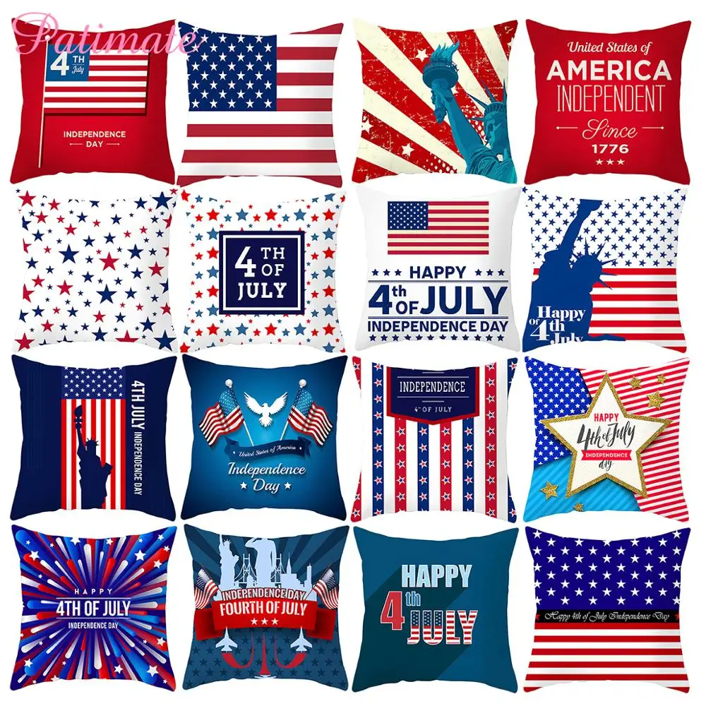 

PATIMATE Independence Day Decoration Pillow Case of USA Independence Sofa Cushion Cover Home Supplies Happy July 4th Pillow Case