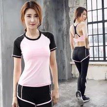 Женский йога спортивный зал костюм куртка комплект для девочек футболка+ брюки+ бюстгальтер обтягивающие леггинсы костюм спортивный фитнес спортивный набор для бега