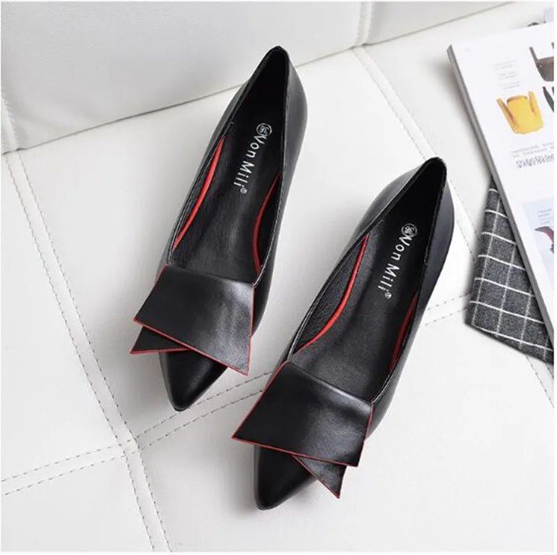 

Spring and summer new Korean women's shoes with thick-pointed bow shoes simple color shallow mouth with a single shoes female