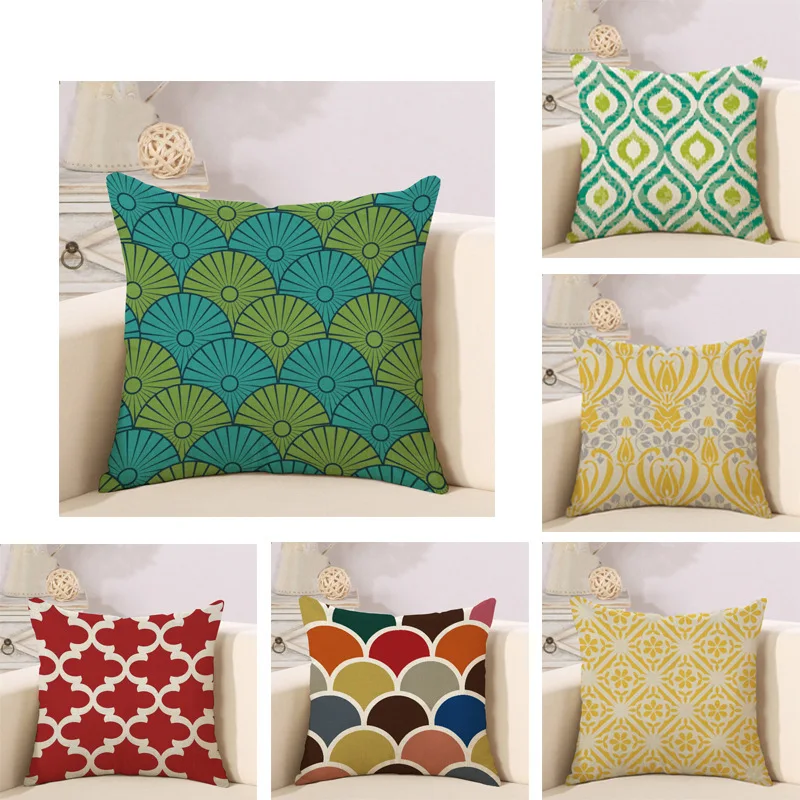 45x45cm New Geometric Style Printed Linen Cotton Cushion Cover Decorative Sofa Pillow Car Chair Home Decoration Cushion