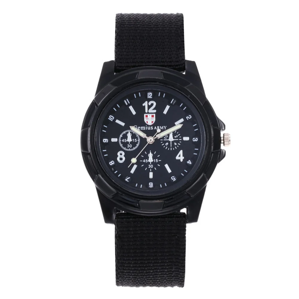 Военные мужские швейцарские армейские спортивные часы Gemius с круглым циферблатом, новые кварцевые нейлоновые наручные часы - Цвет: Черный