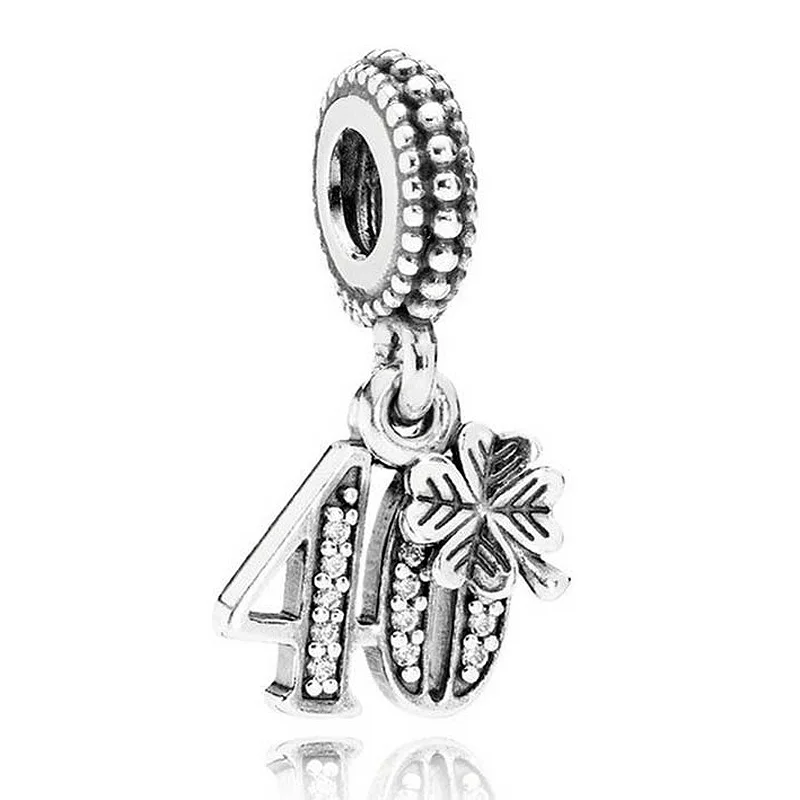 

Authentic 925 Sterling Silver Bead Charm Celebrate 40 years With Crystal Pendant Beads Fit Pandora Bracelet DIY Jewelry