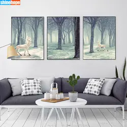 Скандинавские леса рисунок оленя на холсте стены искусства постер для декорации дома плакаты и принты картинки для гостиной