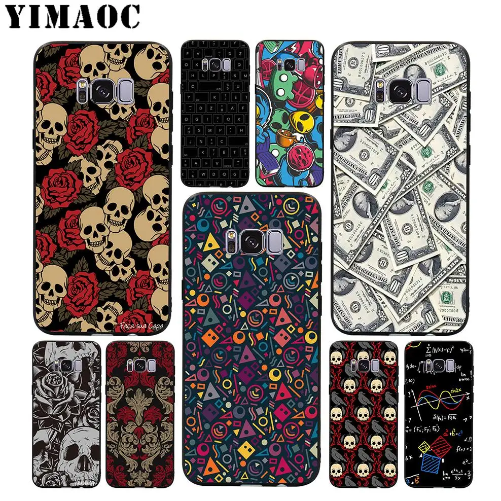 YIMAOC Money Cash Skull Flower Soft Case for Samsung Galaxy S10 S10e S9 S8 A6 Plus S7 S6 Edge A7 A5 A3 J6 Note 9 8 |