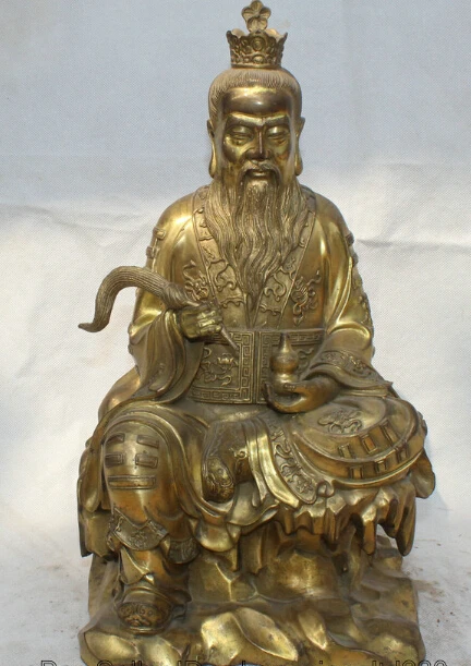 

16" Chinese Brass Seat Taoism Taoist Priest Lao Jun God Gourd Statue Sculpture