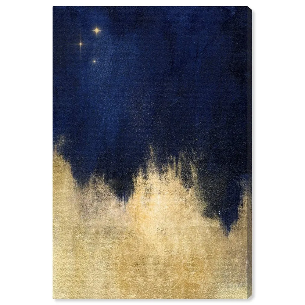 

Hand painted abstract oil painting dark bule gold modern home decor abstract wall art picture gifts for living room on canvas