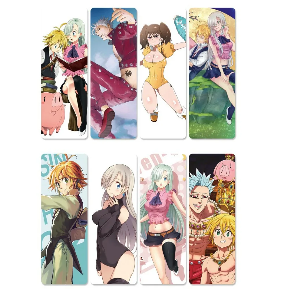 

8pcs The Seven Deadly Sins Anime Bookmarks Waterproof Transparent PVC Plastic Bookmark Beautiful Book Marks Gift