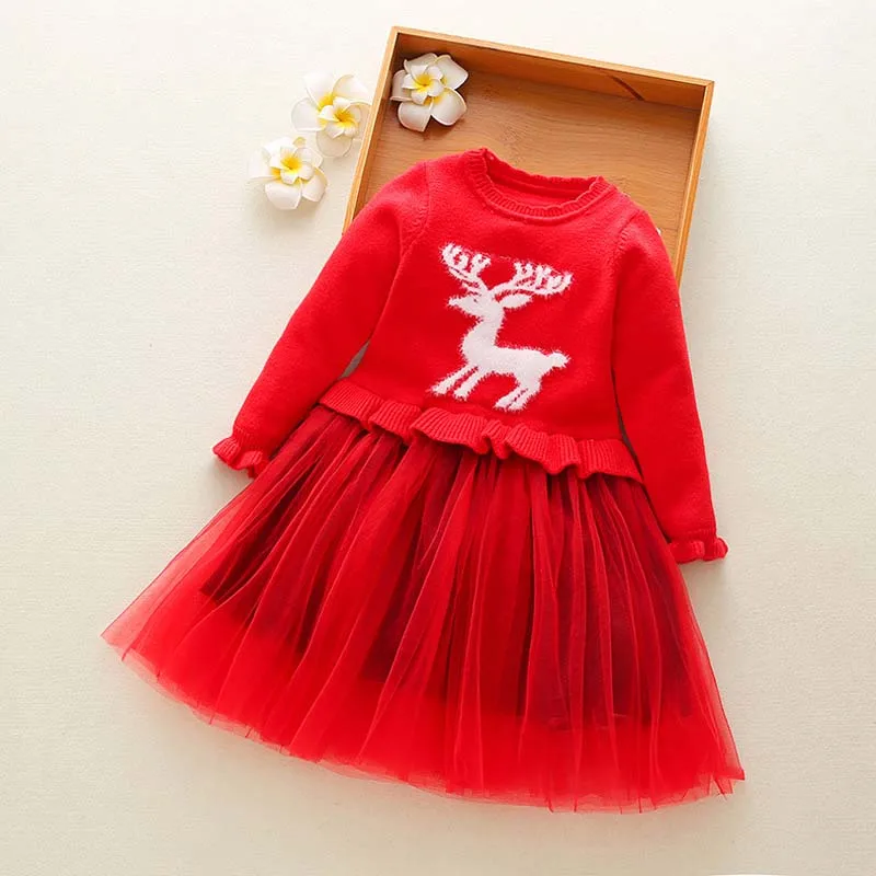 

BibiCola Thick Warm Girl Dress Long Sleeve Sweater Girl Sika Deer Pattern Dresses 2018 Autumn Winter New Kids Girls Dress