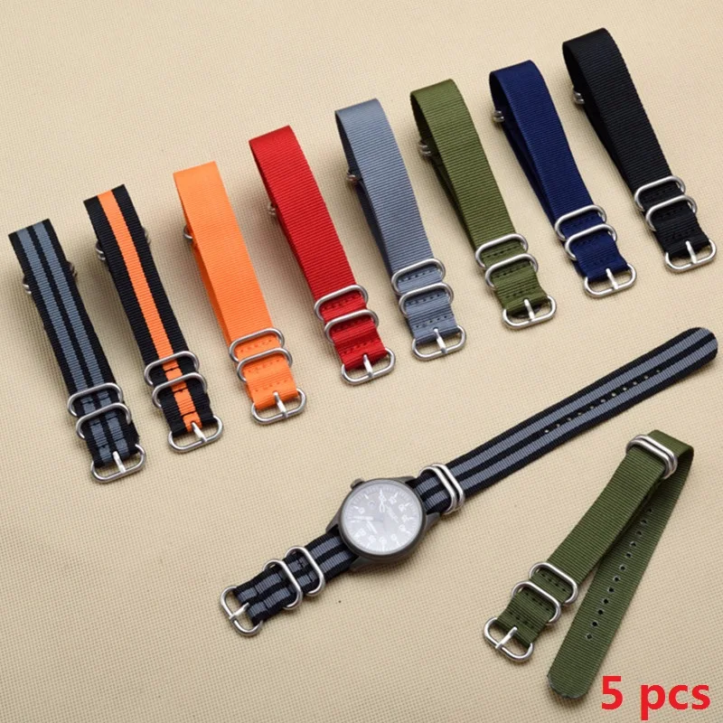 

5pcs/lot High quality 20MM 22MM 24MM Nato strap Nylon Watch band NATO straps zulu strap watch strap 20 22 24 mm