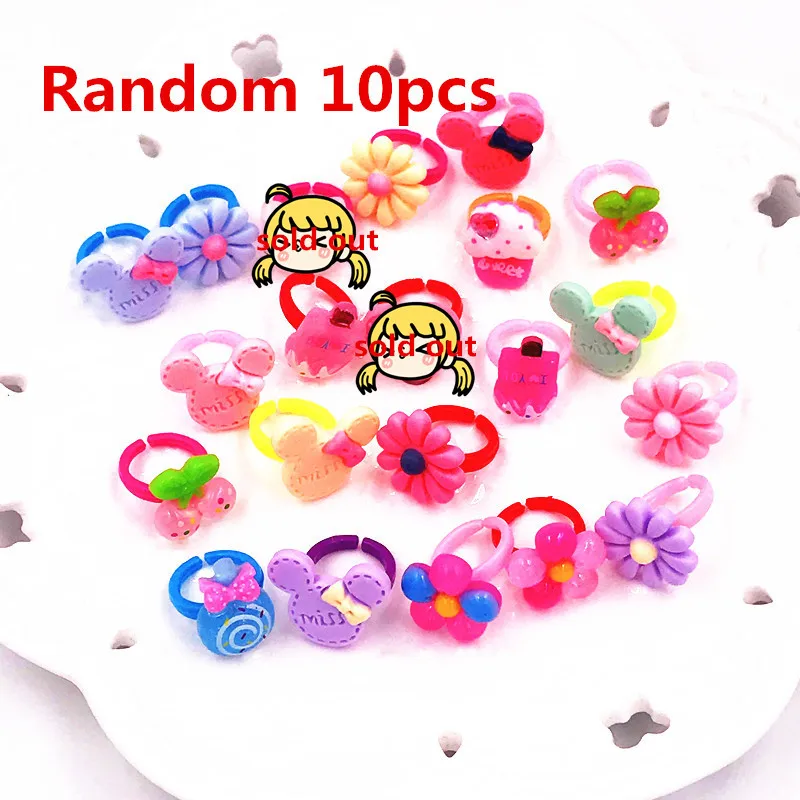 Hot Sale 10Pcs Baby Girls Mixed Color Lovely Flower Mickey Princess Cartoon Rings Kids For Party Gift Jewelry | Украшения и
