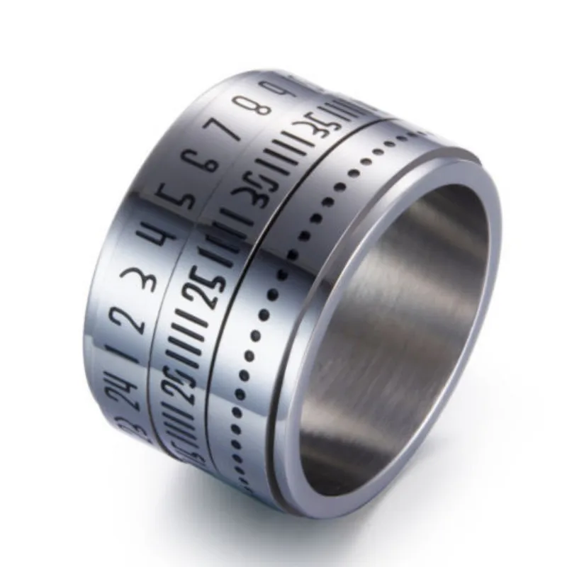 

Unique Design Rotating Numerals Time Ring Men Ring Silver Titanium Steel Ring Arabic Calendar Band Rings Anel Masculino