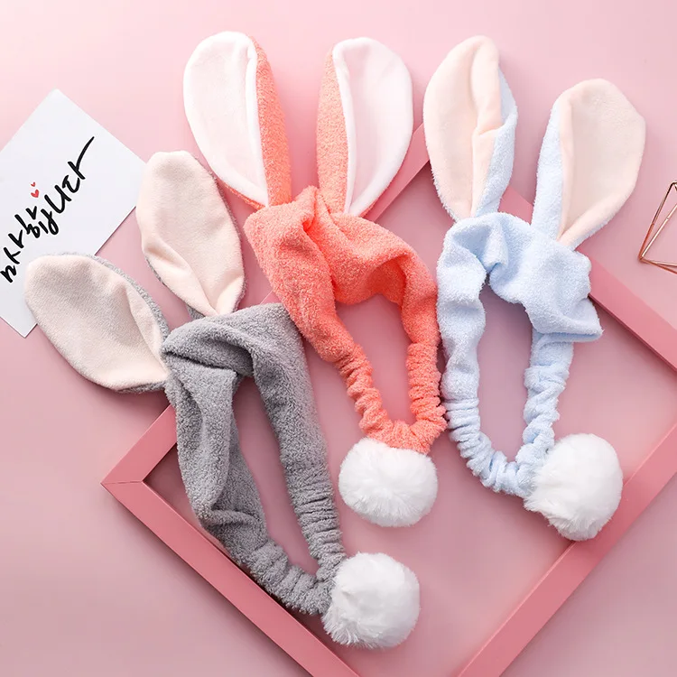 

Sale Cute Big Rabbit Ear Soft Towel Hair Band Wrap Headband For Women Bath Kids Girls Face Washing Elastic Headwear