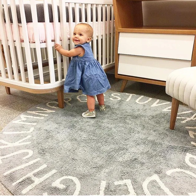 Letters Rug Round Cotton Mat Soft Pink Rugs Baby Pet Game Play Area Carpet Kids Bedroom Decorative Baby Photography Accessories 1