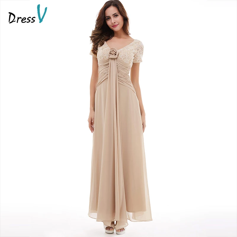 Dressv champagne long evening dress cheap v neck