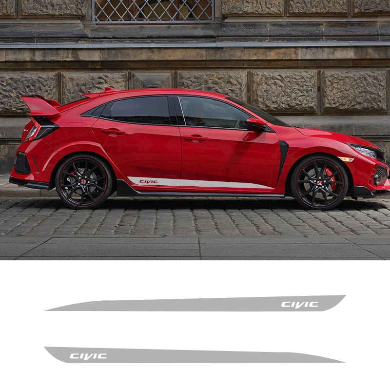  2 PCS Car Side Stripes Side Skirts Graphics Vinyl Sticker Decals Racing Sport Car Stickers For Hond