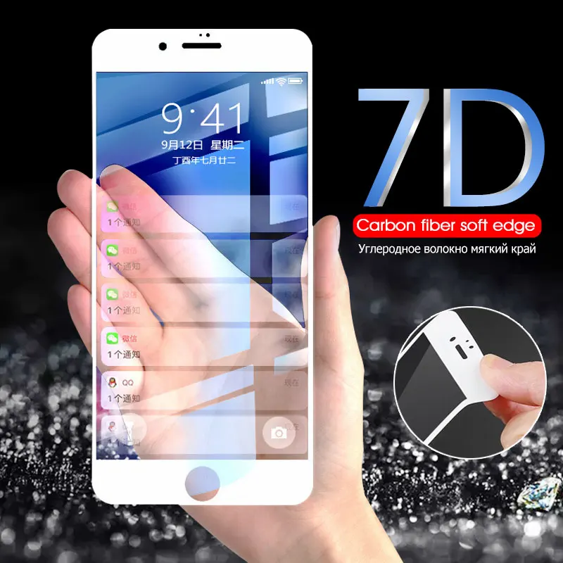 7D Защитная пленка для экрана из углеродного волокна с изогнутыми краями iPhone 6 6s X 7